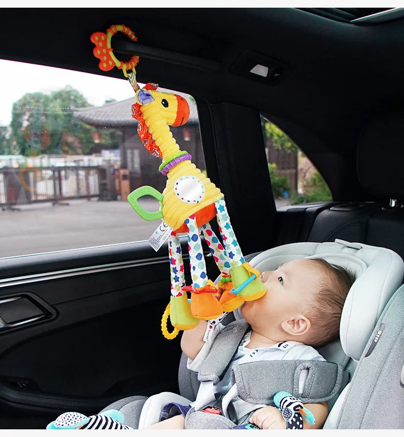 Soft Plush Giraffe or Zebra Rattle Toy with Teether – Hanging Developmental Baby Toy