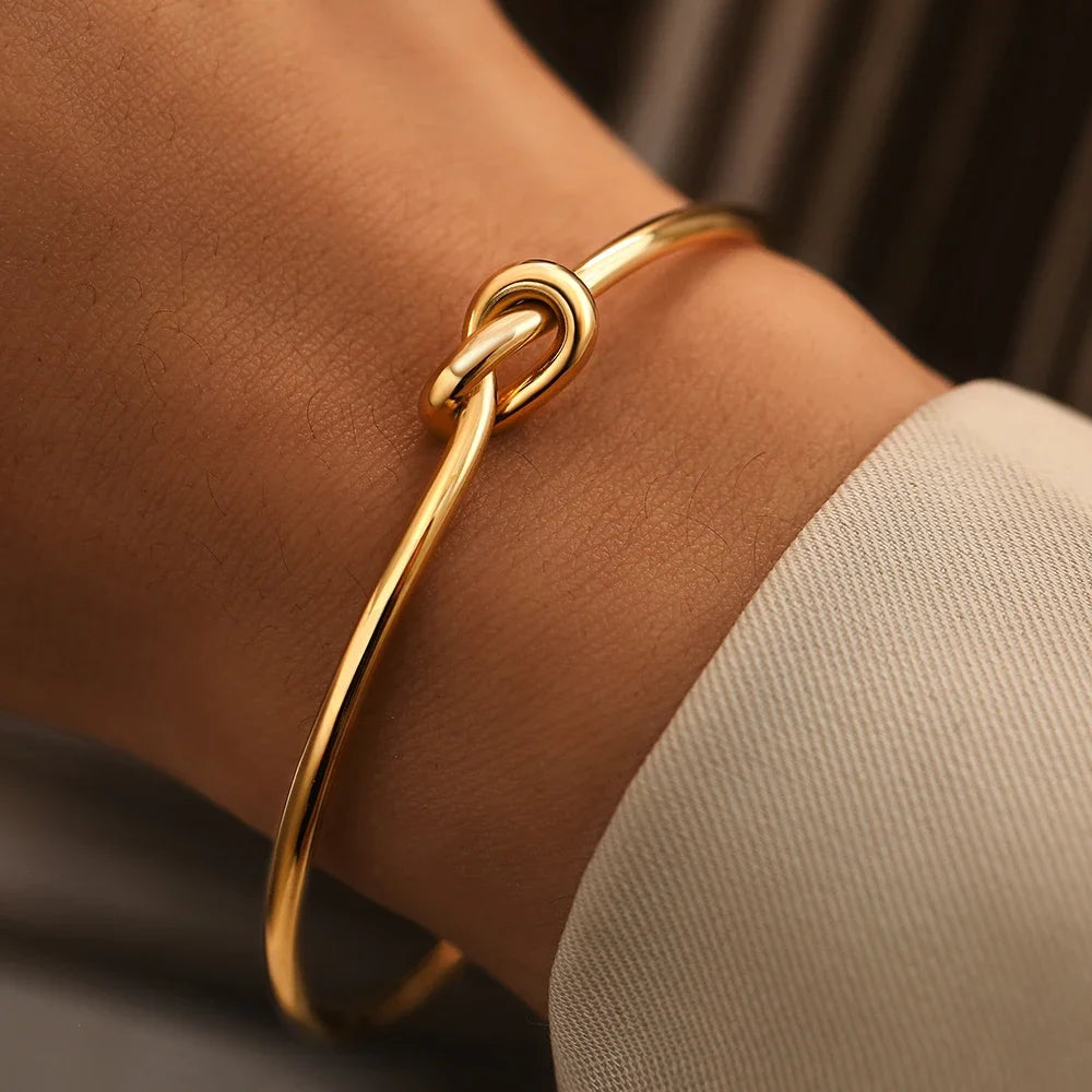 Minimal Knot Open Cuff Stainless Steel Bangle