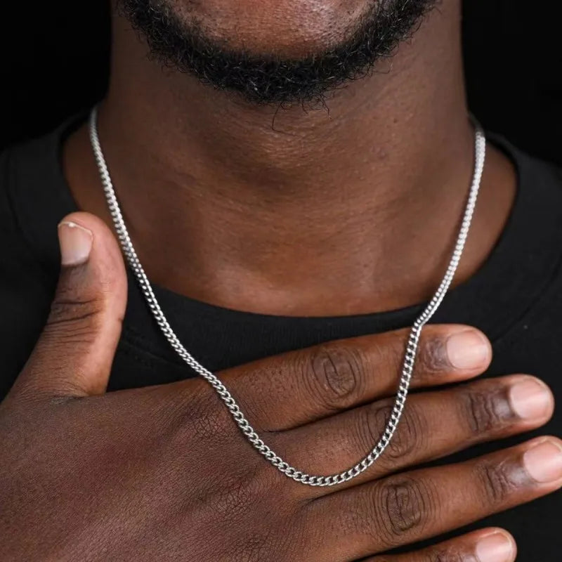 Slim Minimalist Stainless Steel Cuban Link Chain Necklace, 3 mm, 40 cm
