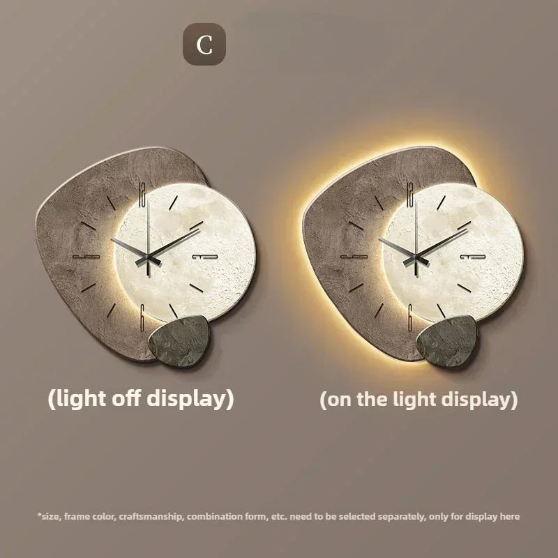 European Premium Wall Lamp Clock with LED Light – Beige Wall Clock Lighting Fixture