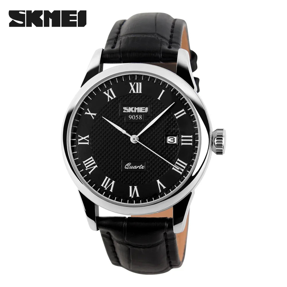 Classic Gold-Tone Leather Strap Quartz Dress Watch by SKMEI 9058