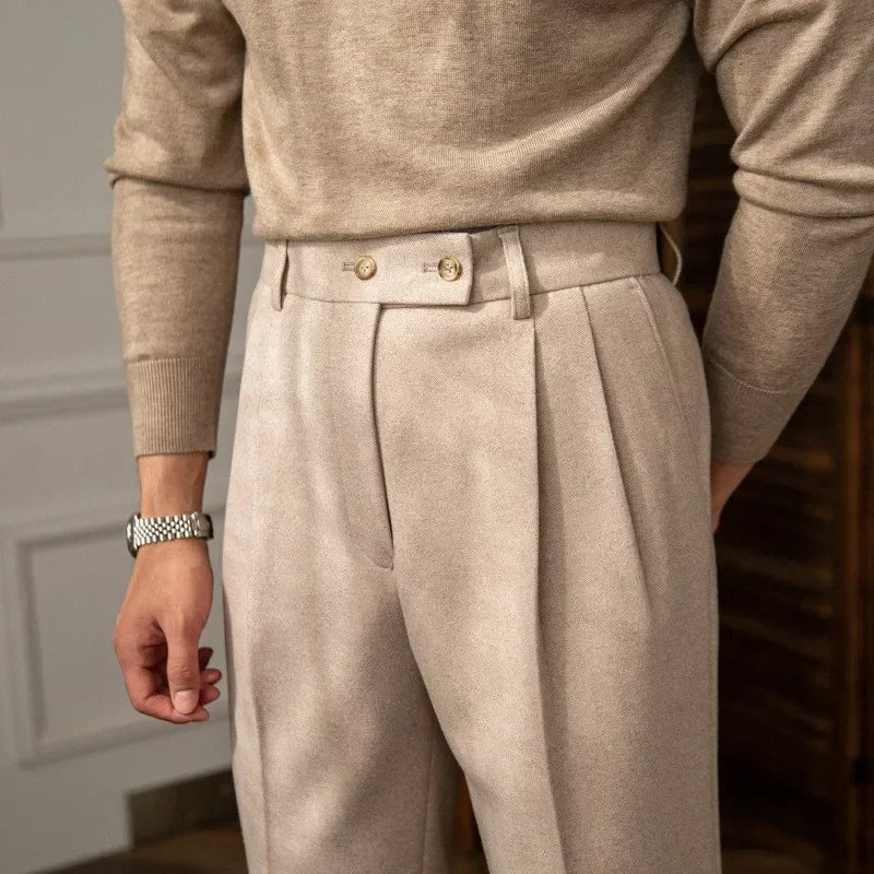 Autumn/Winter High-Waisted Wool Blend Casual Trousers for Men