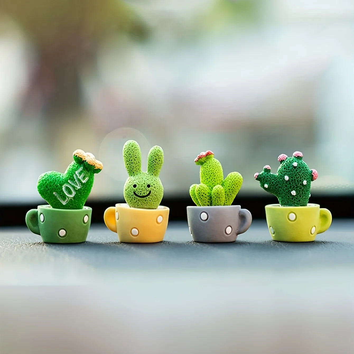 Mini Resin Succulent Cactus Set (4pcs) – Cute Decorative Plants for Home, Office & Car