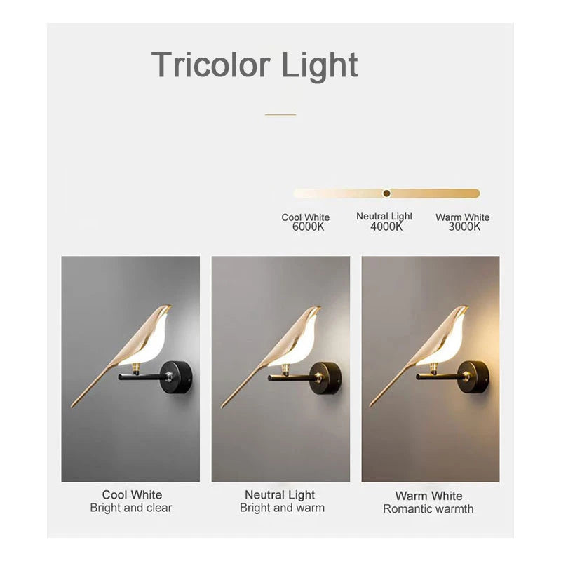Nordic Touch LED Wall Lamp – Bird Design Gold/Silver Decorative Light