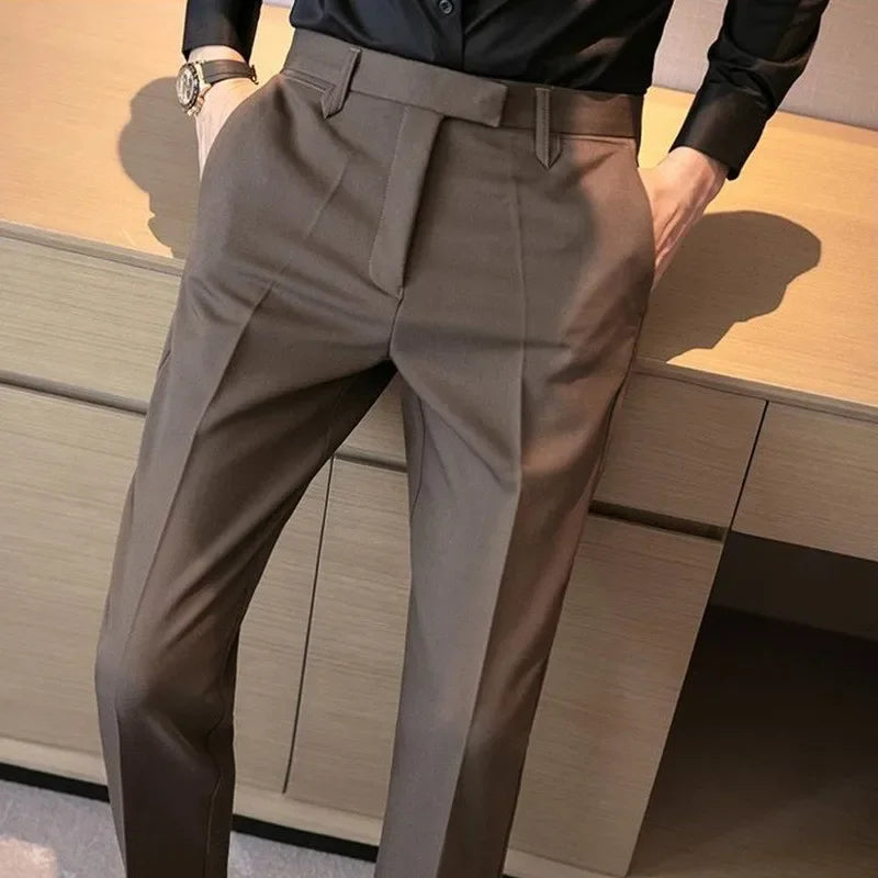Men’s Coffee/Brown Tailored Suit Pants – Slim Tapered “Small-Foot” Ankle-Length