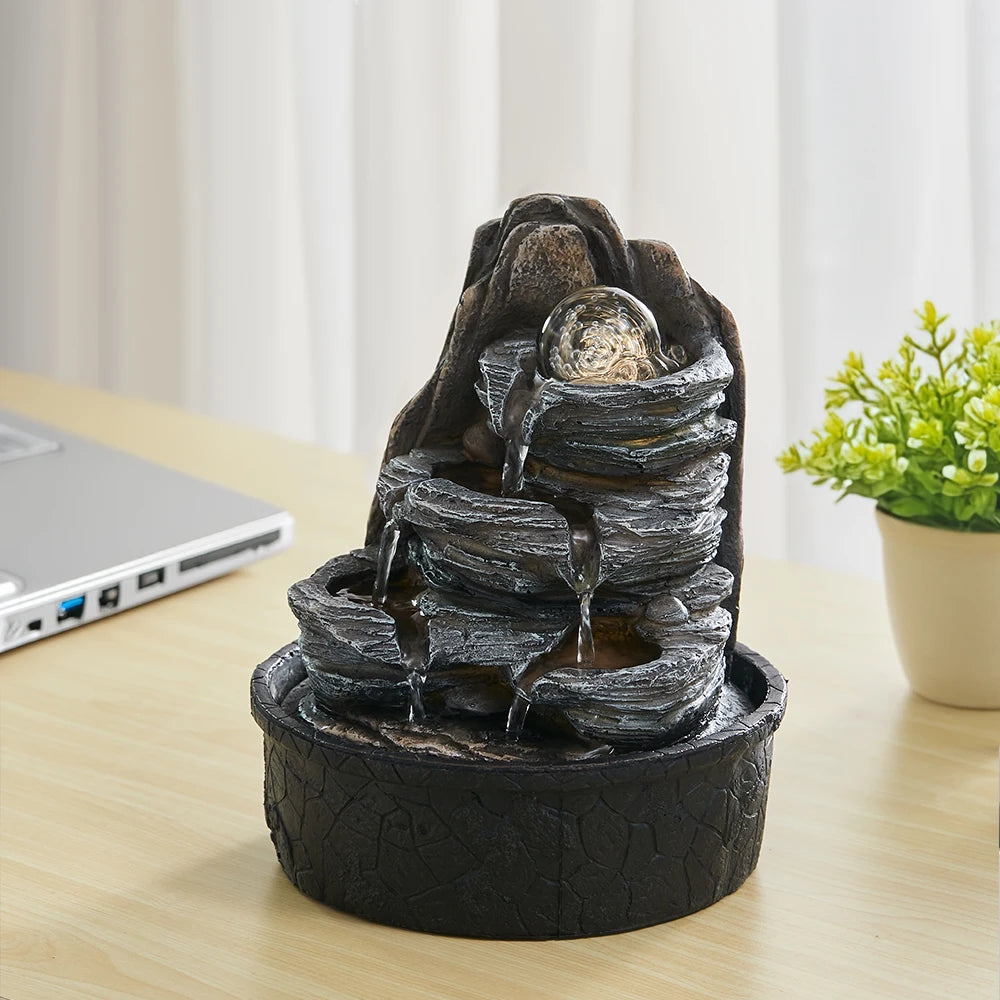 Multi-Layer Rock Tabletop Fountain with LED Crystal Ball – Indoor/Outdoor Decor