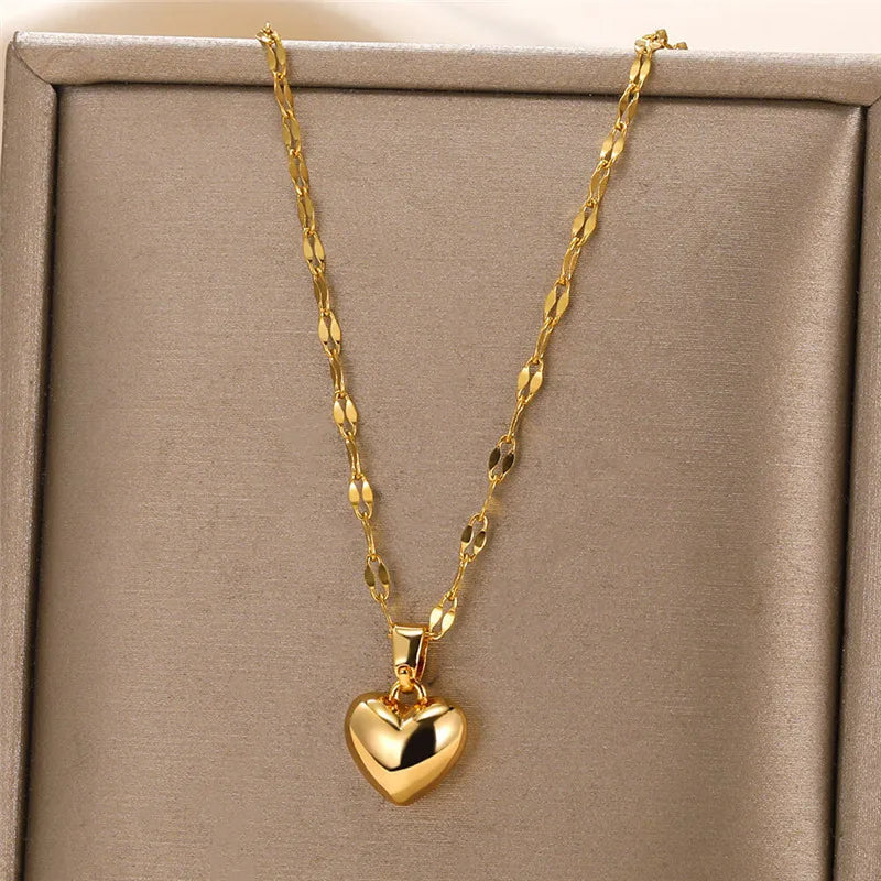 Minimalist Gold Stainless Steel Heart Pendant Necklace
