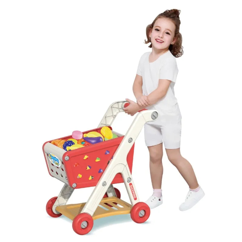 Kids Shopping Cart Toy with Fruits – Educational Pretend Play Set