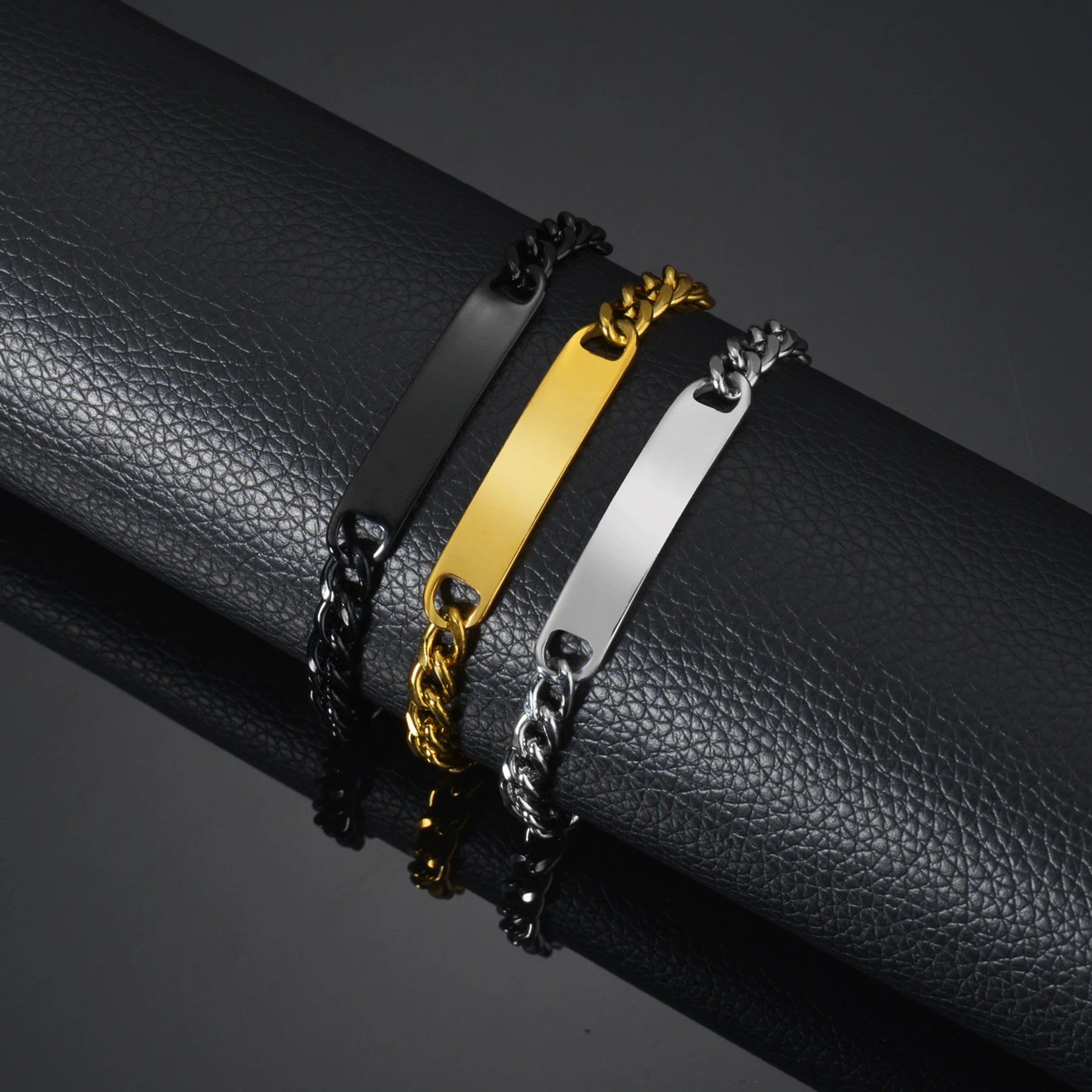 Minimal ID Plate Link Chain Stainless Steel Bracelet