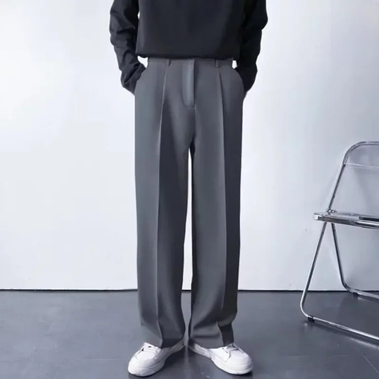 Winter Trendy Men’s Solid-Color Straight-Leg Trousers with Clean Draped Look