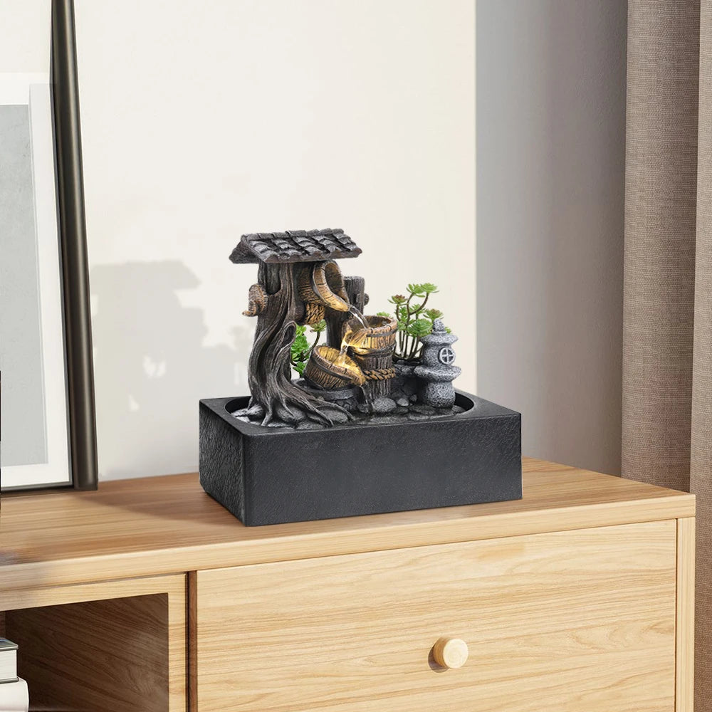 Voltsify Desktop Fountain Decoration with LED Lights – Resin Water Feature