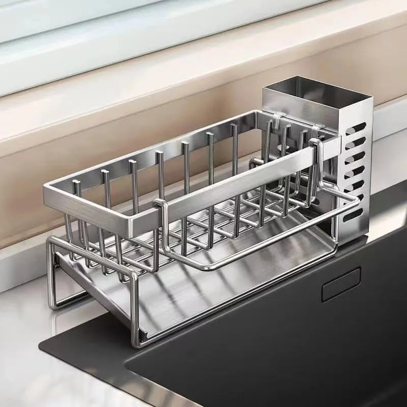 Sink Cleaning Tools Storage Rack – Multifunctional Stainless Steel Organizer