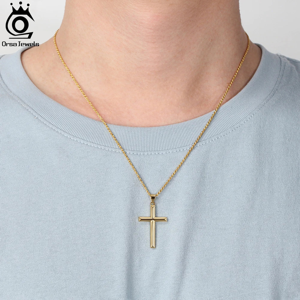 ORSA JEWELS 14K Gold Cross Pendant Necklace – 925 Sterling Silver, Certified