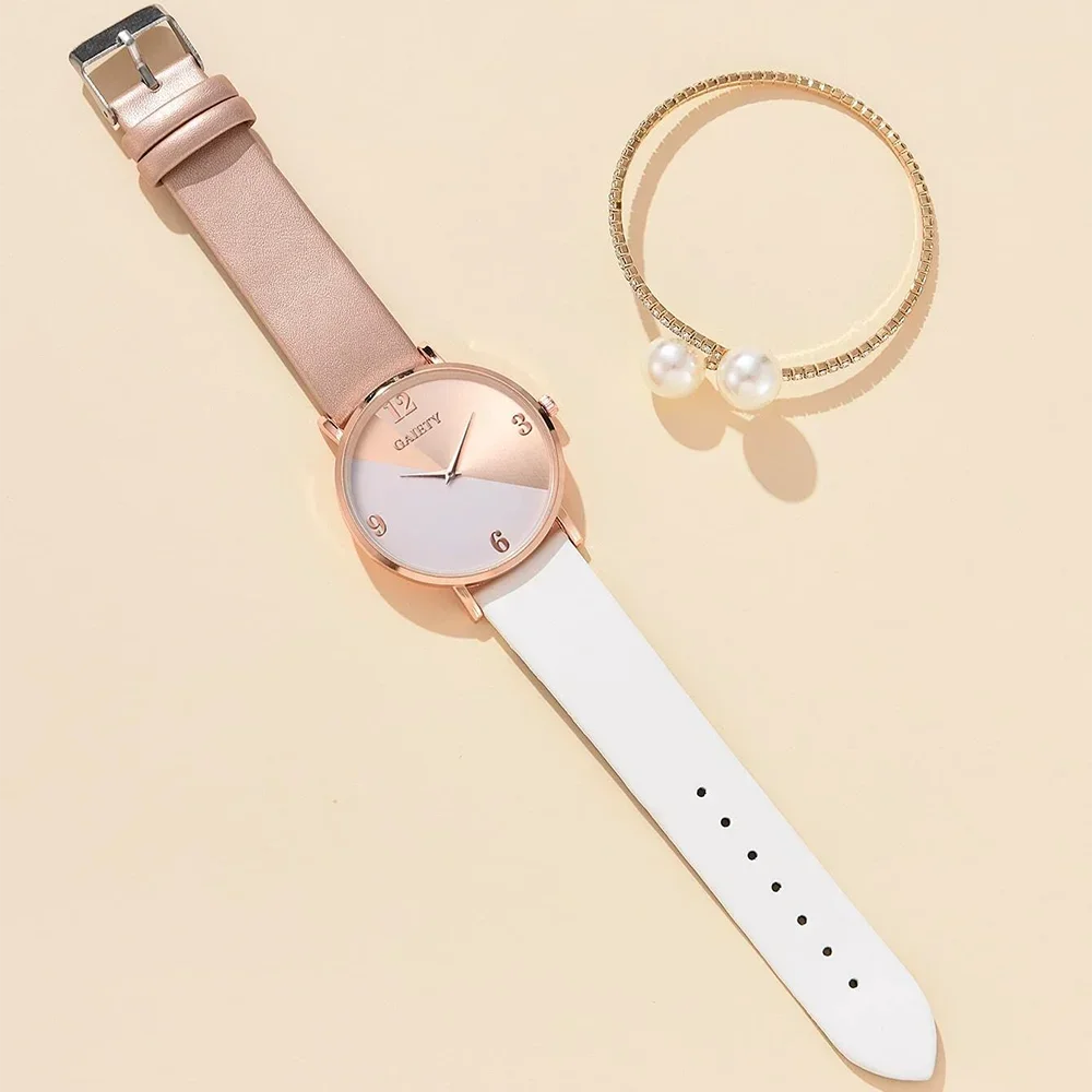 Women's Luxury Quartz Watch Set – PU Leather Strap with Bracelet, Elegant and Fashionable