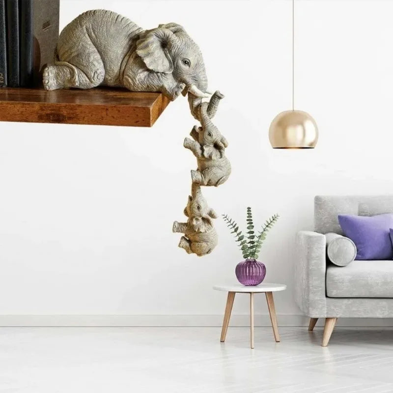 3 Pcs/set Cute Elephant Hug Baby Resin Figurines – Modern Home Decor Ornaments