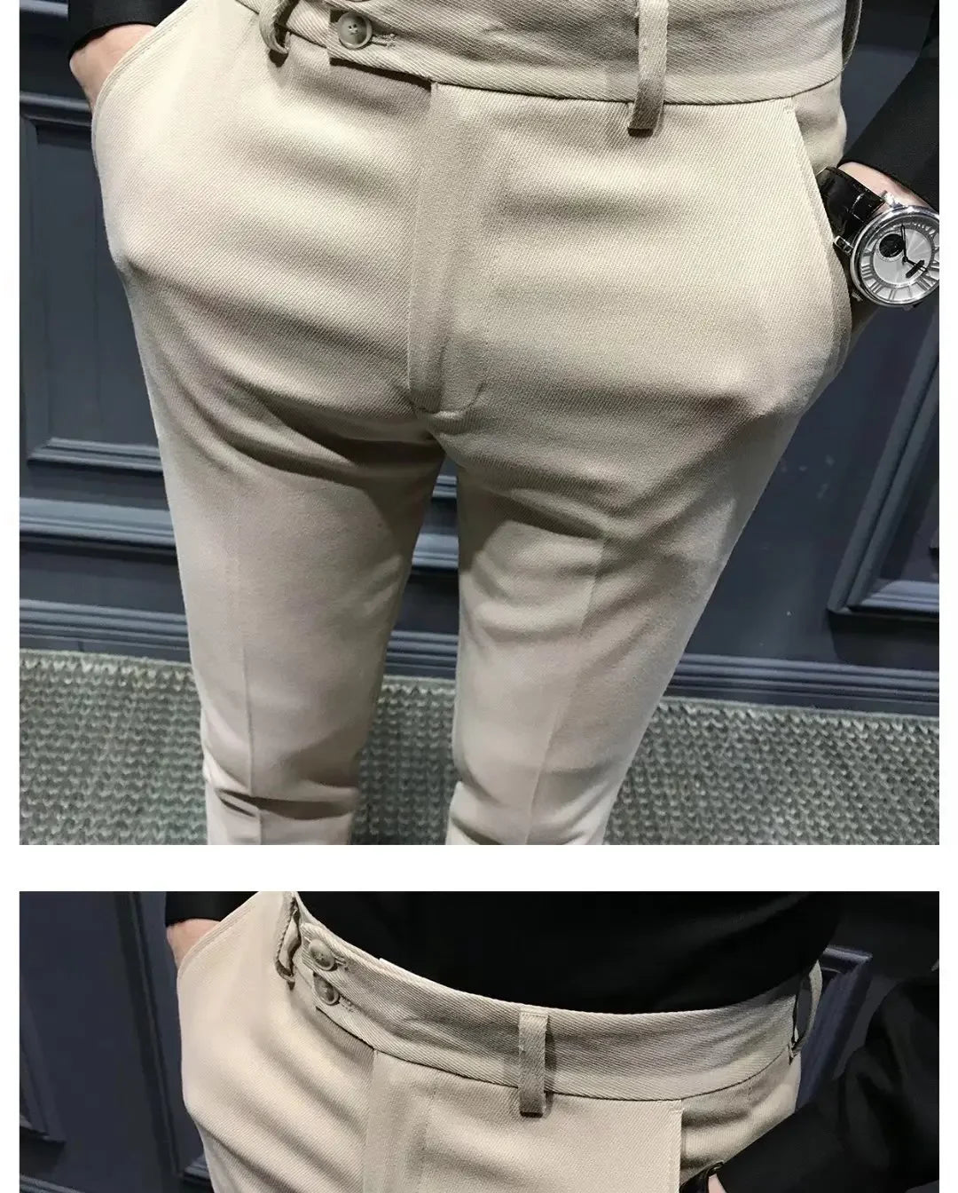 Men’s Slim-Fit 9/10 Cropped Trousers – Korean-Style Casual Summer Pants (White)