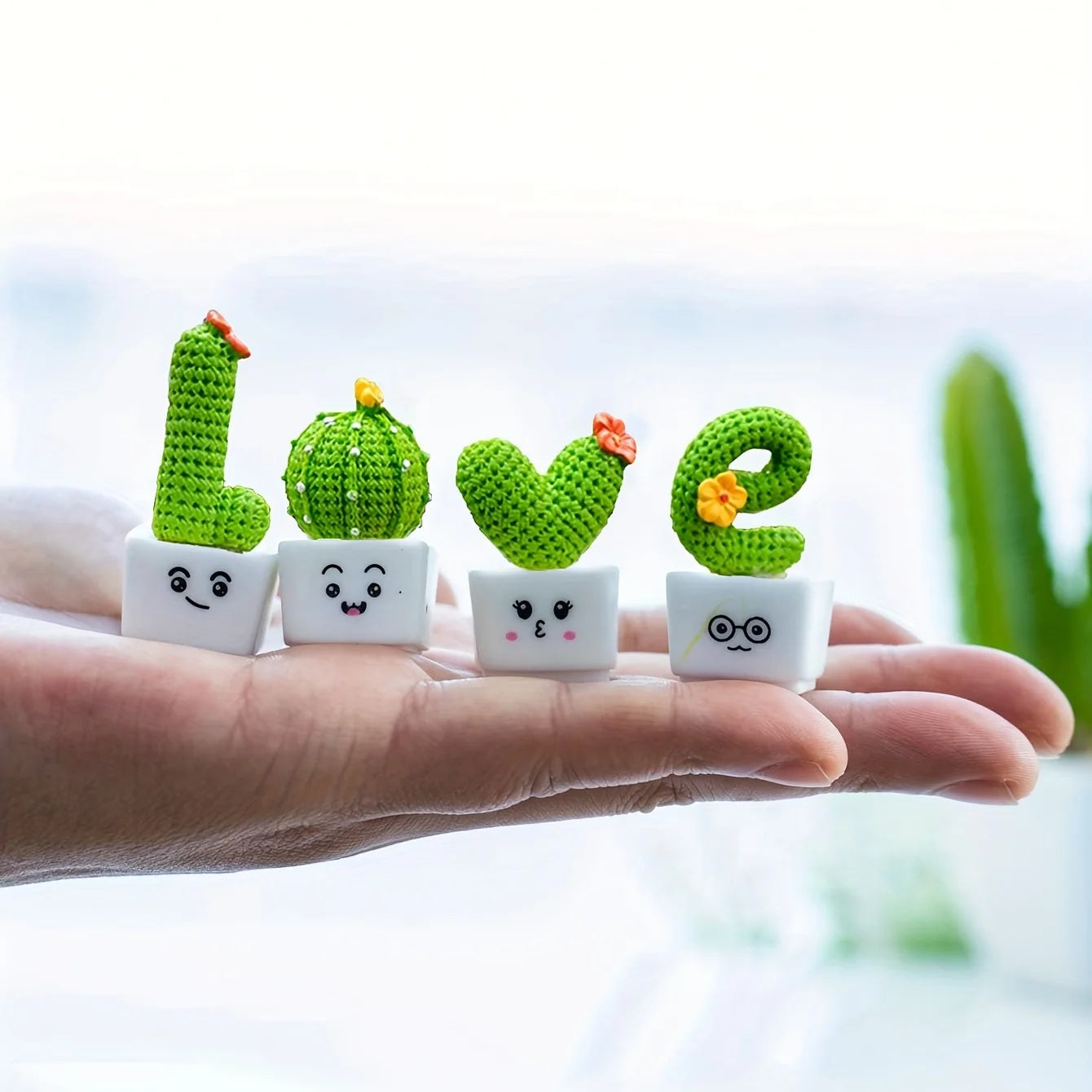 Mini Resin Succulent Cactus Set (4pcs) – Cute Decorative Plants for Home, Office & Car