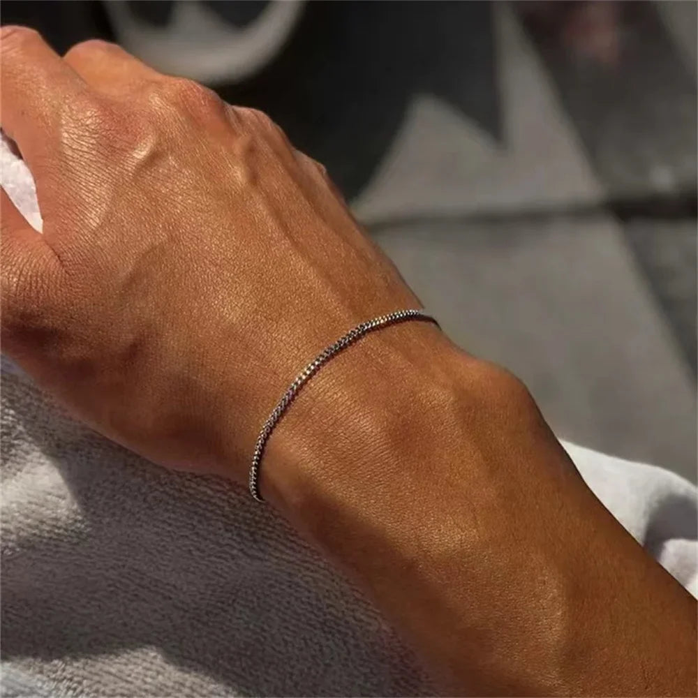 3mm Stainless Steel Cuban Link Open Cuff Bracelet – Adjustable Unisex Minimalist