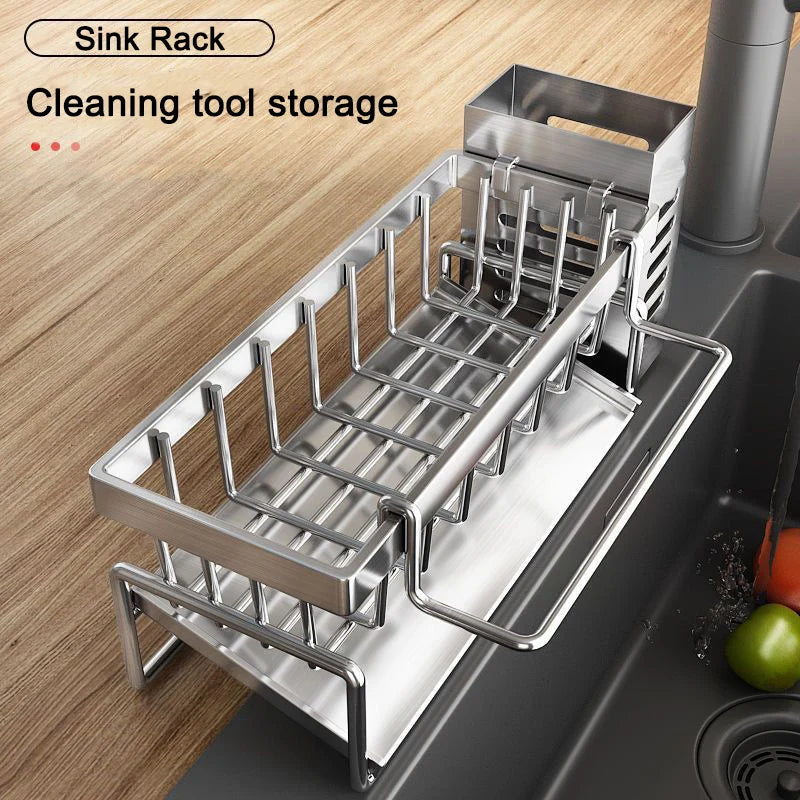 Sink Cleaning Tools Storage Rack – Multifunctional Stainless Steel Organizer
