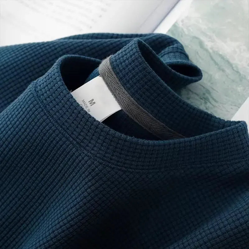 Men’s Waffle-Knit Breathable Short-Sleeve T-Shirt, Round Neck – Soft Casual Summer