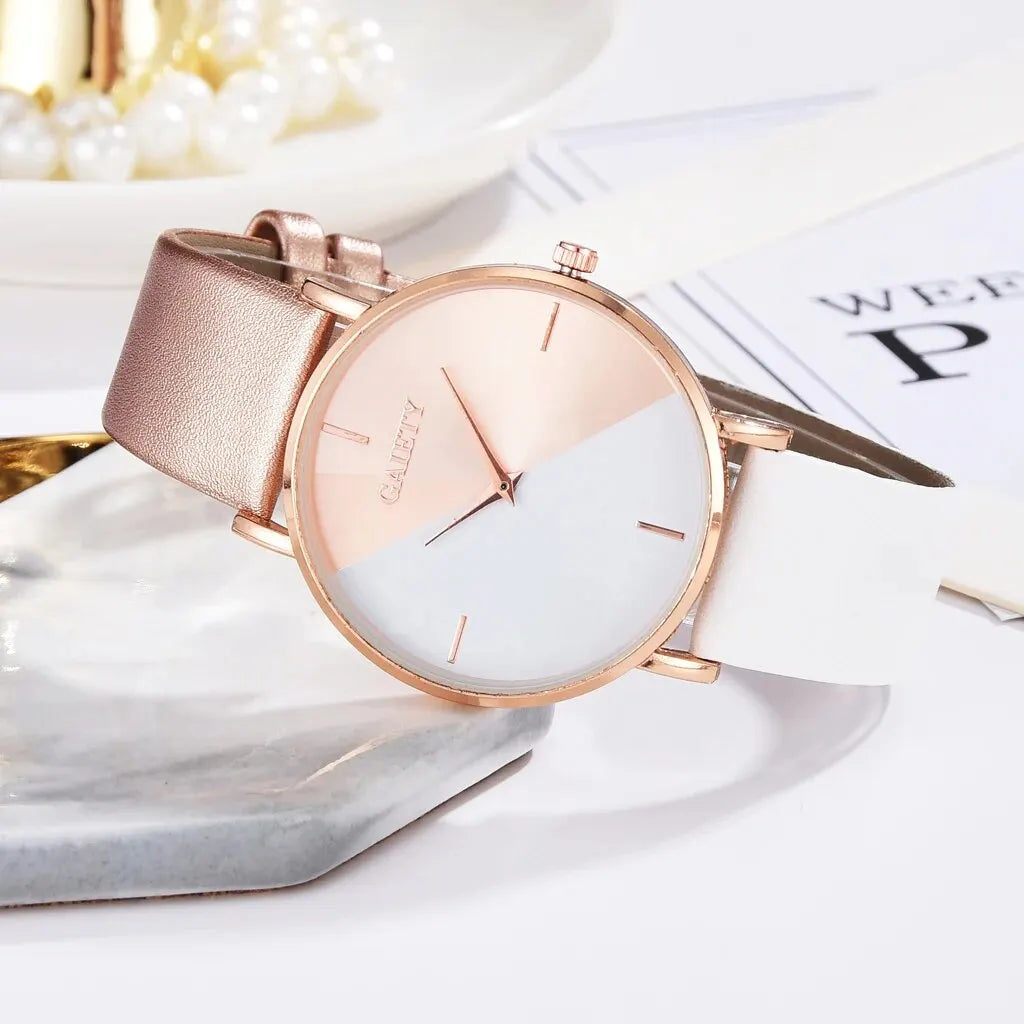 Women's Luxury Quartz Watch Set – PU Leather Strap with Bracelet, Elegant and Fashionable
