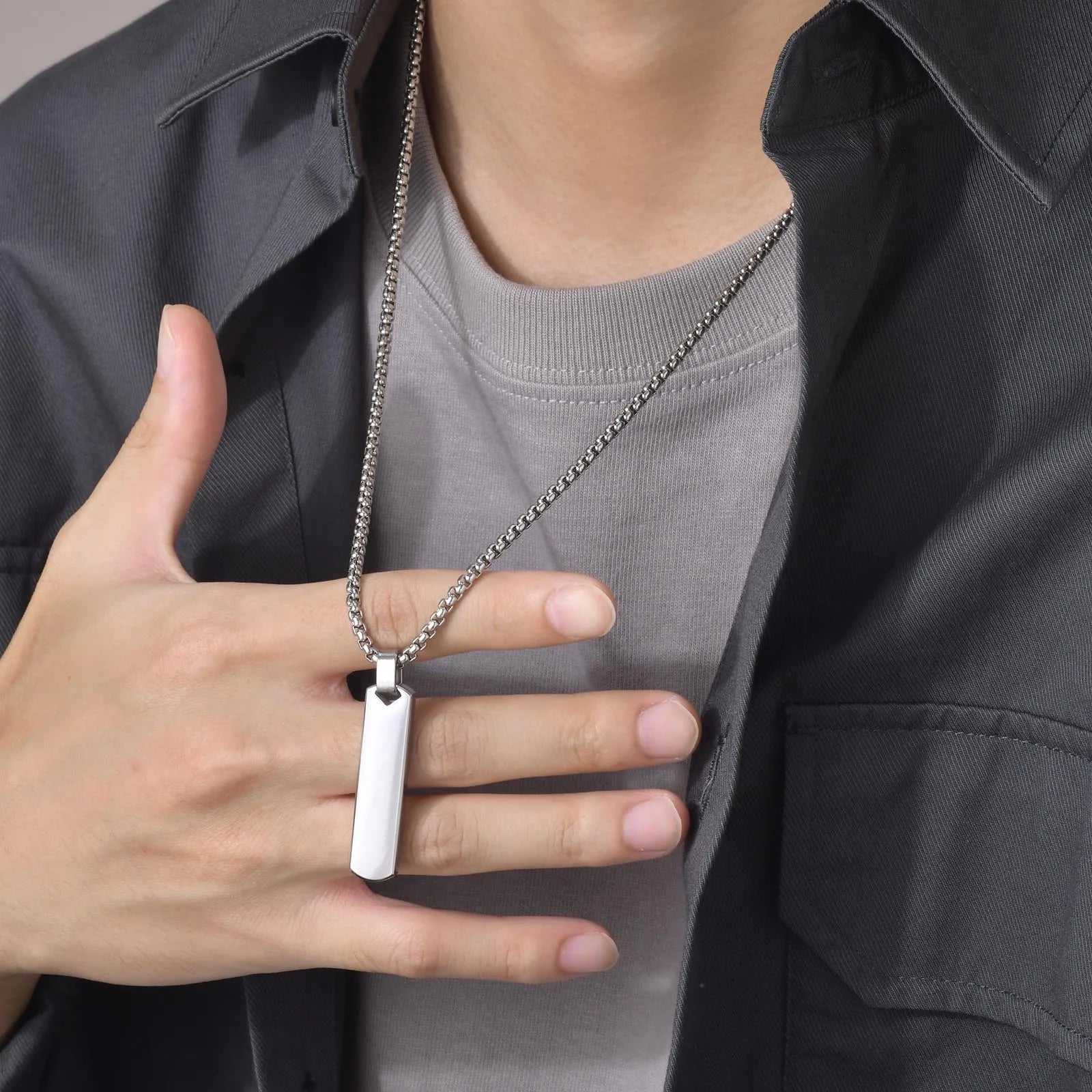 Minimal Layered Bar Pendant Stainless Steel Necklace Set