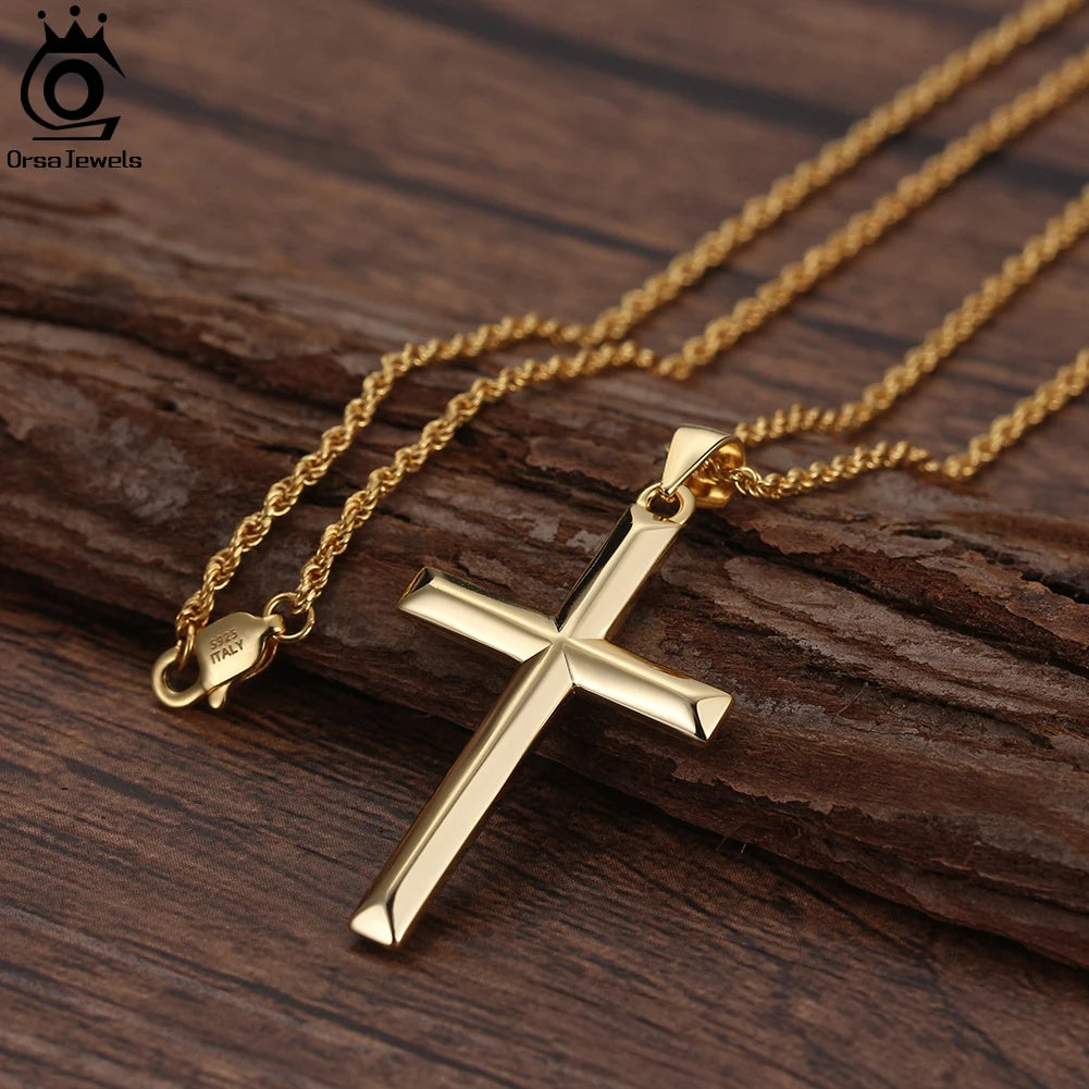 ORSA JEWELS 14K Gold Cross Pendant Necklace – 925 Sterling Silver, Certified