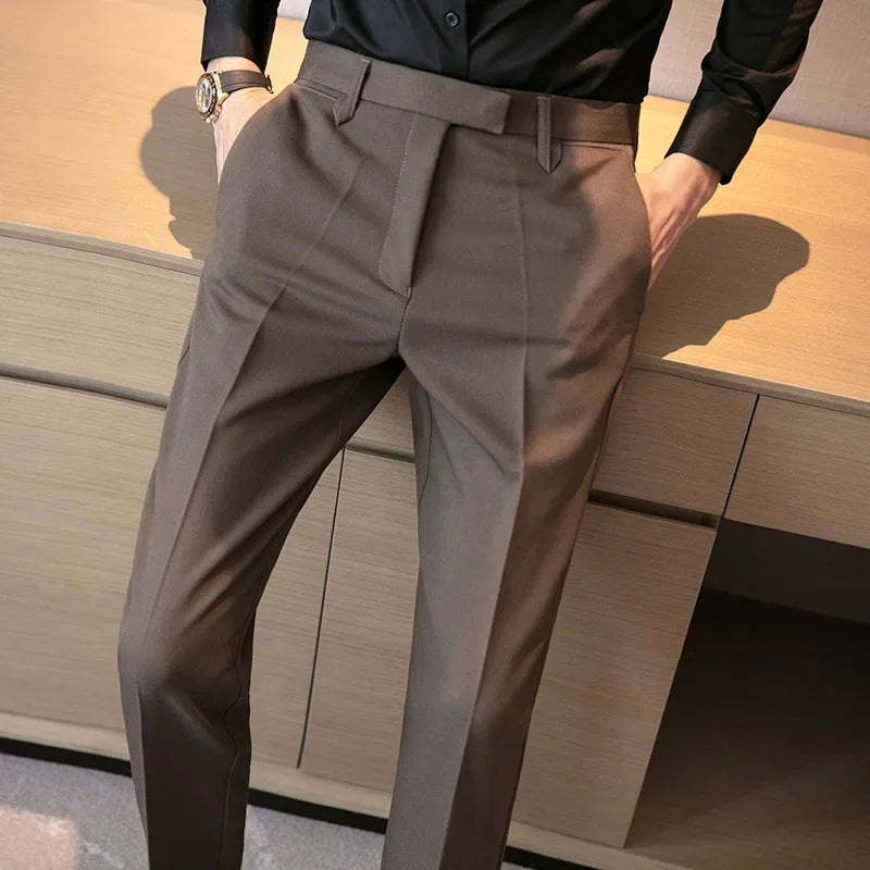 Men’s Coffee/Brown Tailored Suit Pants – Slim Tapered “Small-Foot” Ankle-Length