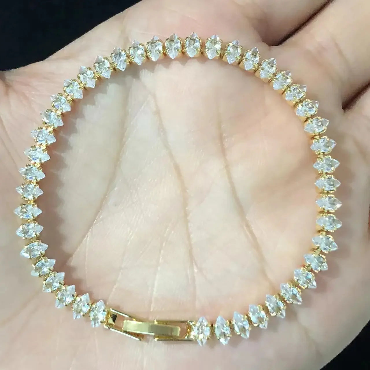 Luxury Crystal Tennis Bracelet – Gold Color, Cubic Zirconia, Trendy Design