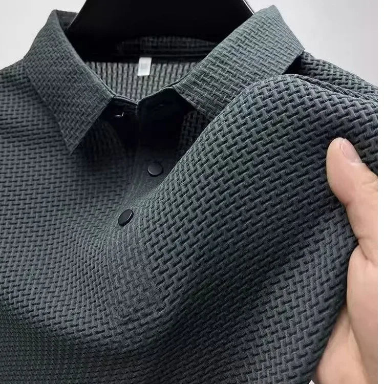 Men’s Ice-Silk Textured Polo Tee – Breathable Short-Sleeve