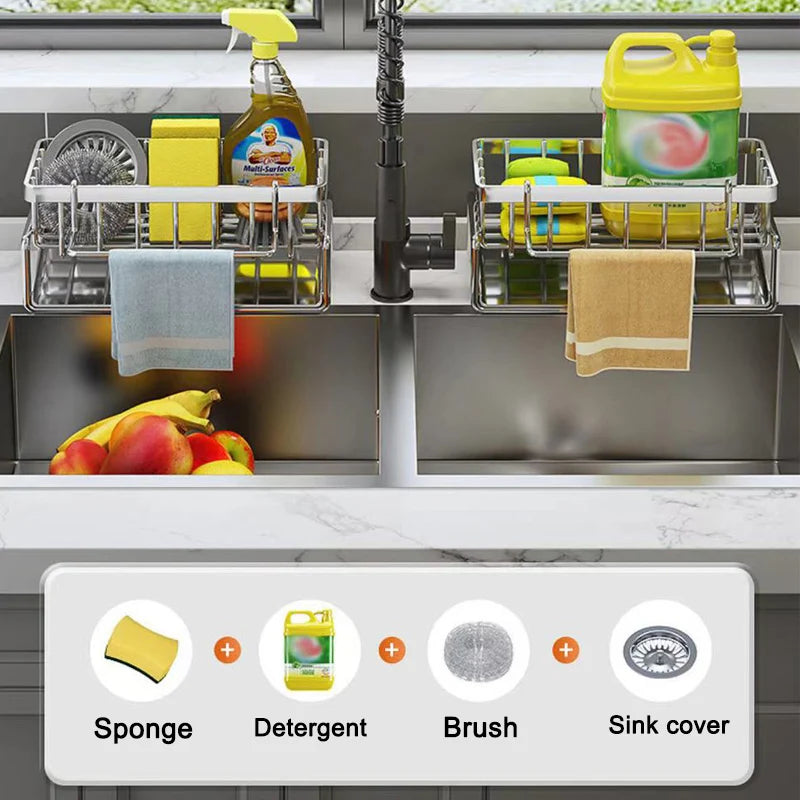 Sink Cleaning Tools Storage Rack – Multifunctional Stainless Steel Organizer