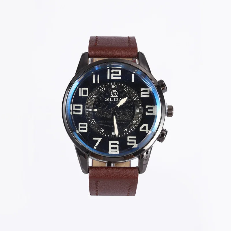 Vintage-Style Arabic Numeral Quartz Watch with Leather Strap, 10 mm Case