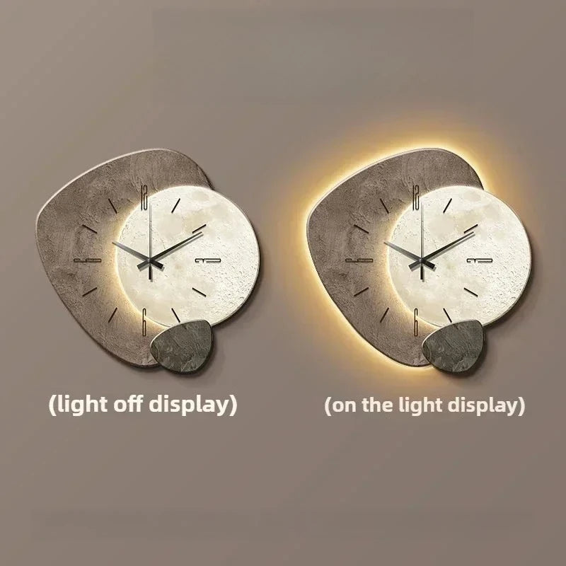 European Premium Wall Lamp Clock with LED Light – Beige Wall Clock Lighting Fixture