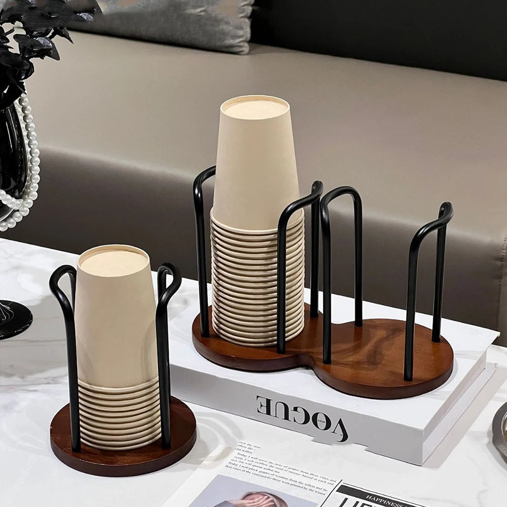 Disposable Cup Storage Holder – Wooden Base Organizer Rack