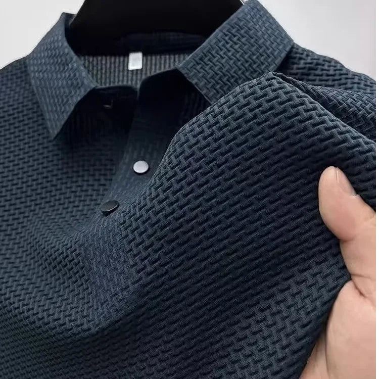 Men’s Ice-Silk Textured Polo Tee – Breathable Short-Sleeve