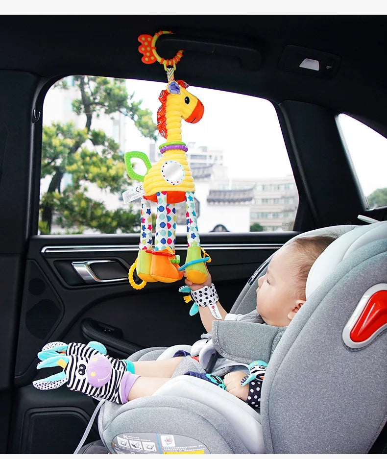Soft Plush Giraffe or Zebra Rattle Toy with Teether – Hanging Developmental Baby Toy