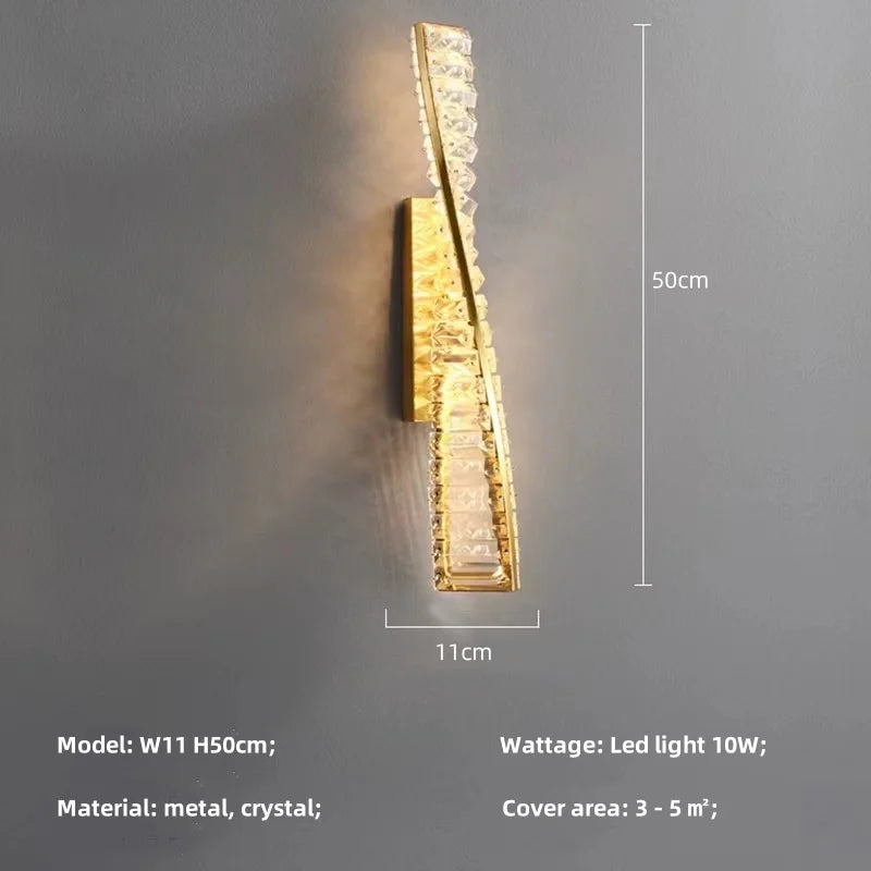 Modern Luxury Crystal Wall Lamp – Golden LED Wall Sconce for Home Decor