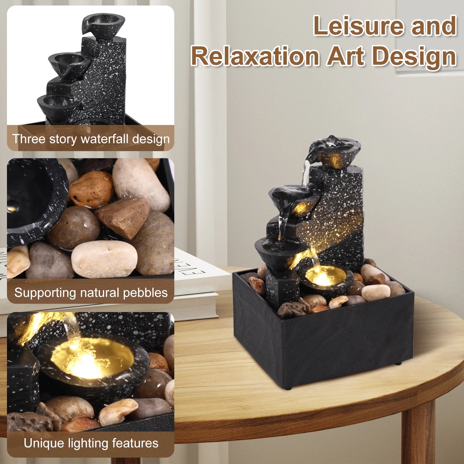 Voltsify ZenFlow Tabletop Fountain with LED Light – Plastic Water Feature 20cm