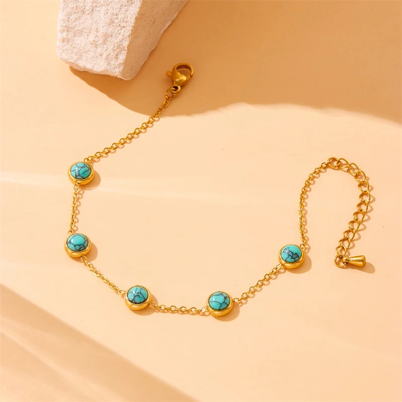 Women's Jewelry Set – Turquoise Round Necklace, Bracelet & Earrings, Elegant Party Style