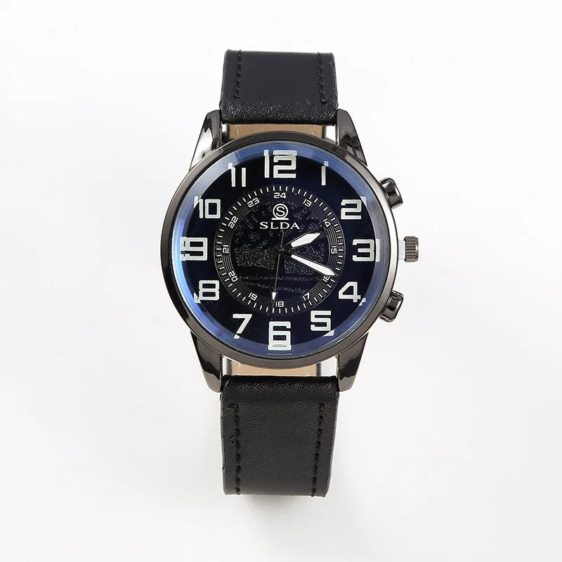Vintage-Style Arabic Numeral Quartz Watch with Leather Strap, 10 mm Case