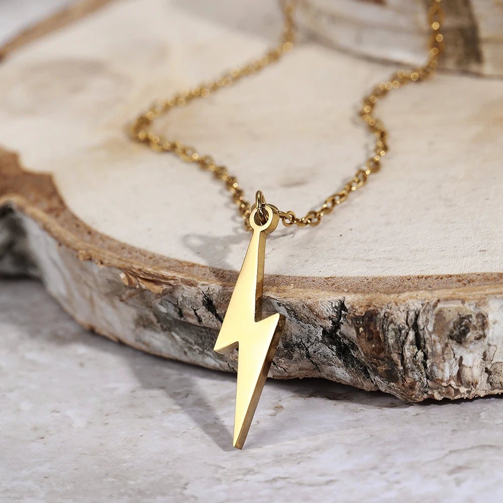 Lightning Bolt Stainless Steel Pendant Necklace