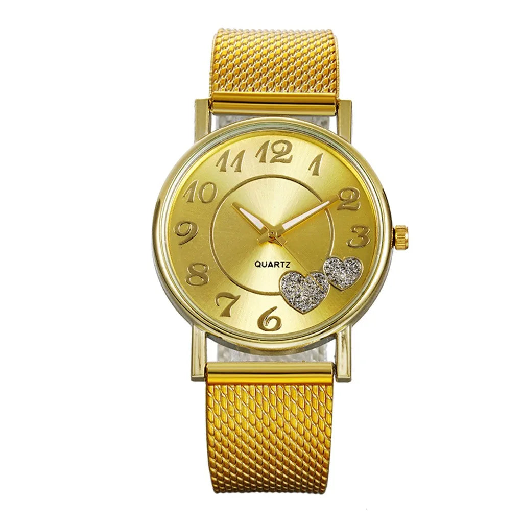 Women's Luxury Quartz Watch – Elegant Round Dial, Mesh Bracelet, Waterproof Design