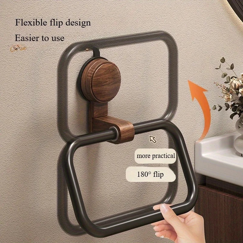 Vintage Walnut Wood Towel Ring – No-Drill Wall-Mounted Holder