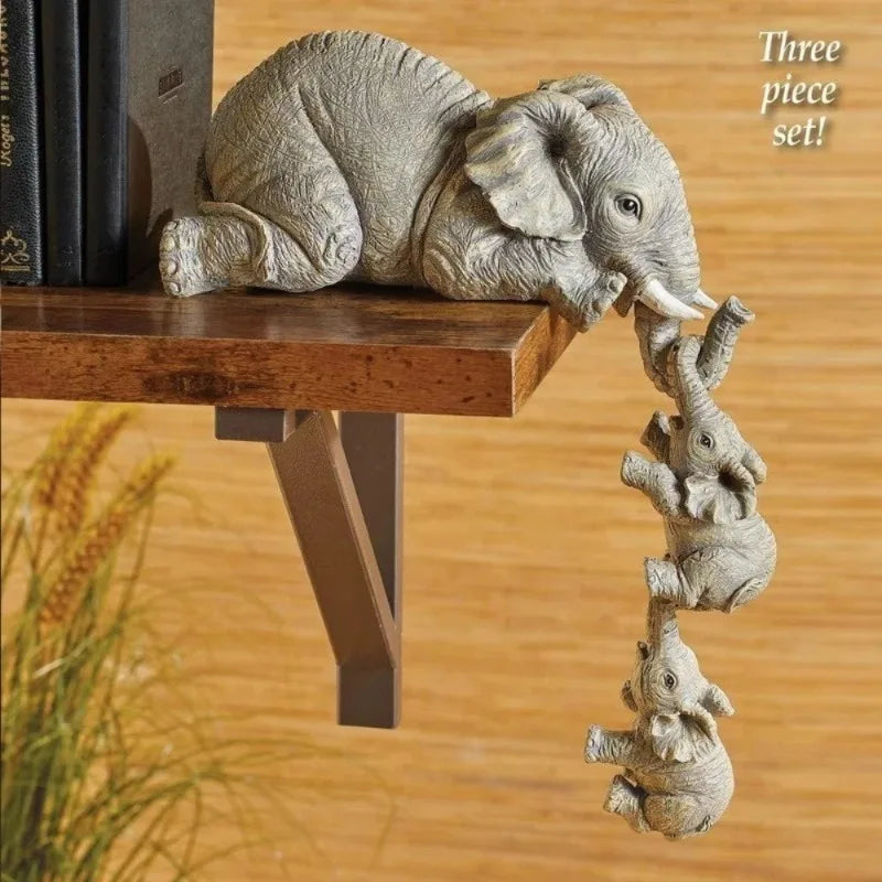 3 Pcs/set Cute Elephant Hug Baby Resin Figurines – Modern Home Decor Ornaments