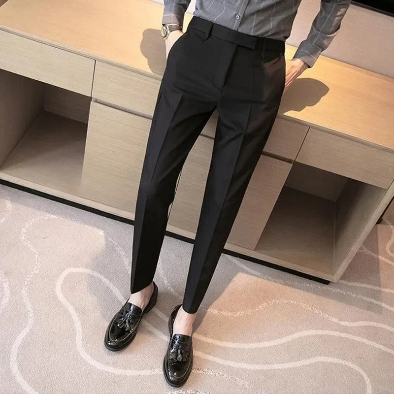 Men’s Coffee/Brown Tailored Suit Pants – Slim Tapered “Small-Foot” Ankle-Length