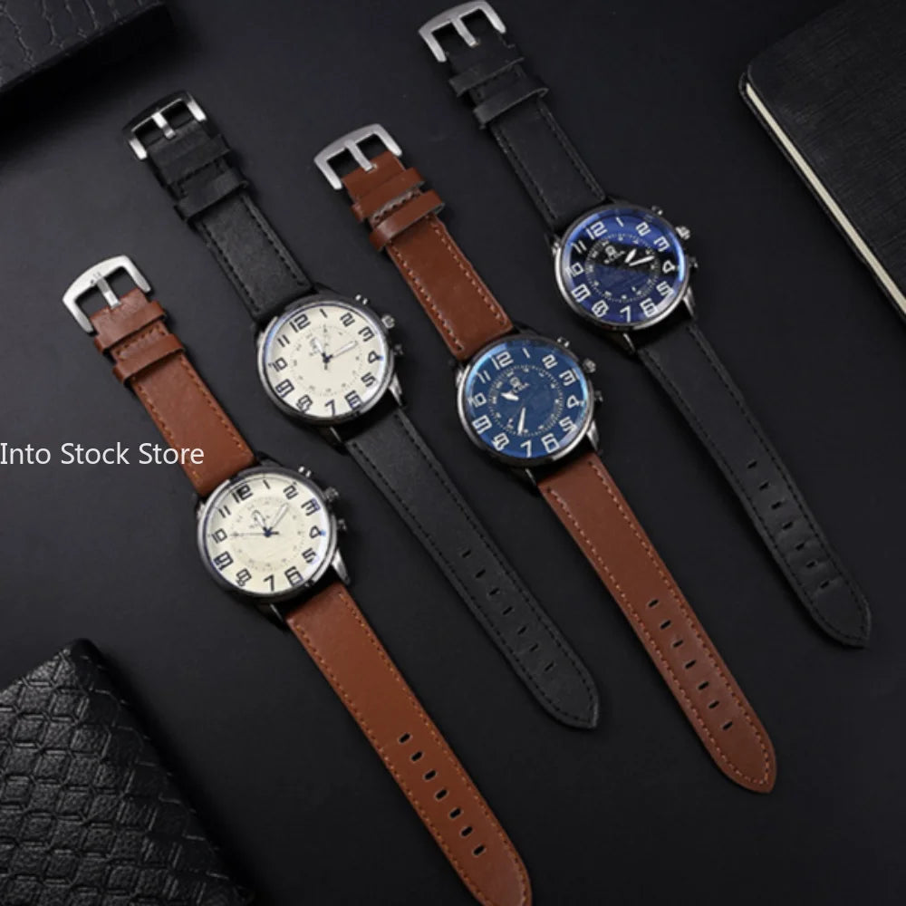 Vintage-Style Arabic Numeral Quartz Watch with Leather Strap, 10 mm Case