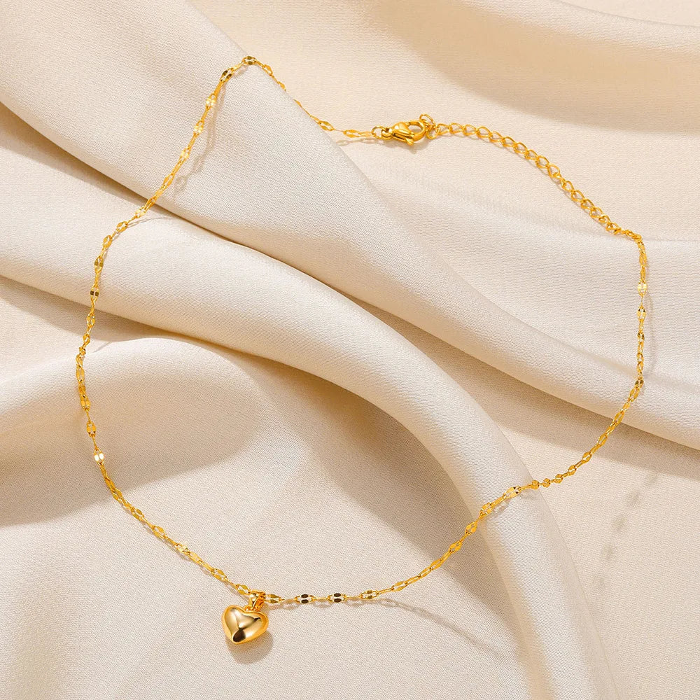 Minimalist Gold Stainless Steel Heart Pendant Necklace