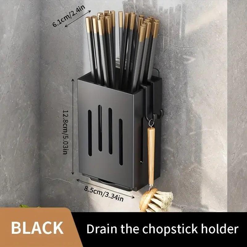 Wall-Mounted Kitchen Utensil Rack with Drain Tray – Multifunctional Cutlery Storage