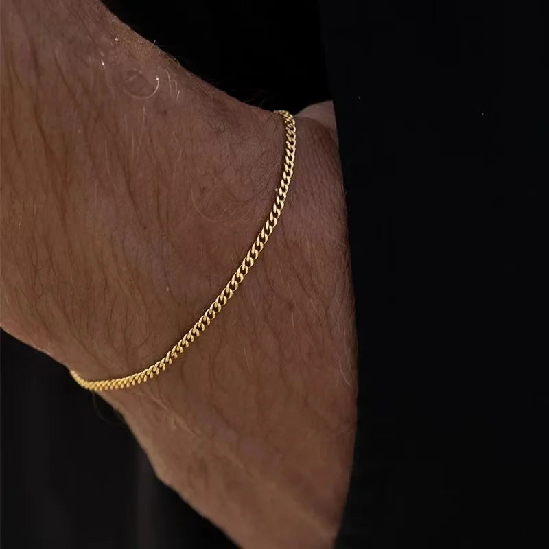 3mm Stainless Steel Cuban Link Open Cuff Bracelet – Adjustable Unisex Minimalist
