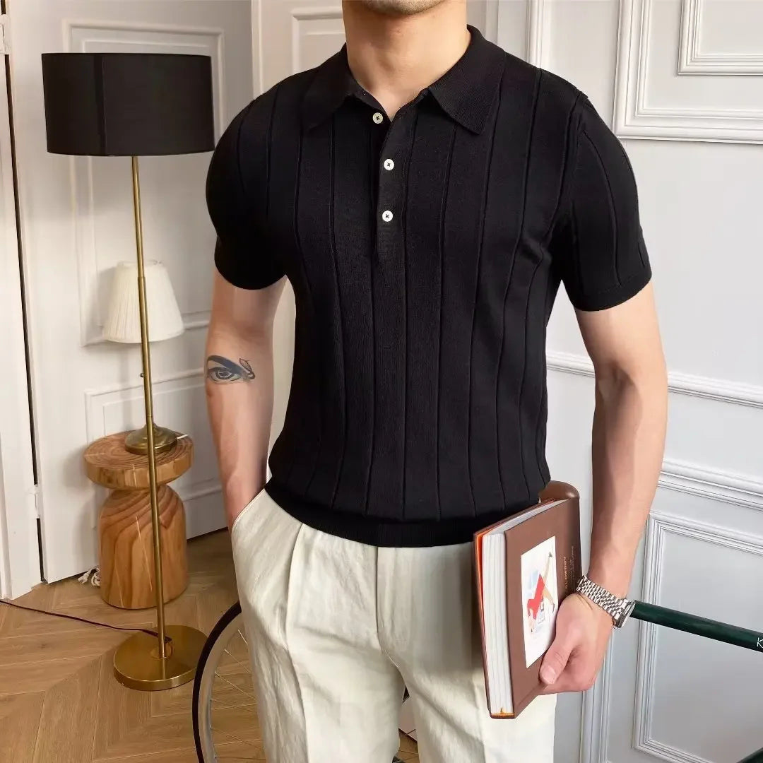 Men’s Ice Silk Polo Shirt – Casual/Business, Short Sleeve, Embroidered, Summer